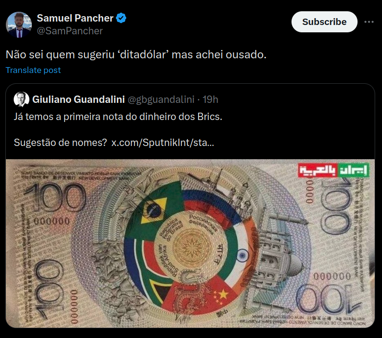 @SamPancher:
Não sei quem sugeriu ‘ditadólar’ mas achei ousado.