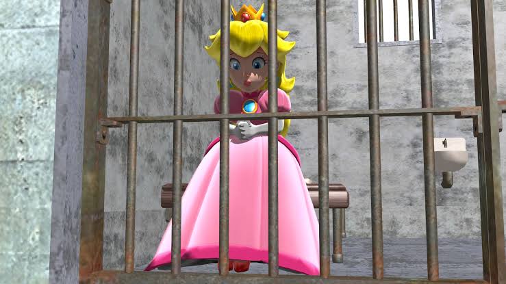 image: Princess Peach imprisoned in a cell within the ICC Detention Center